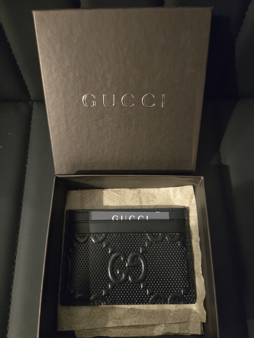 Gucci Black Embossed GG Leather Card Holder